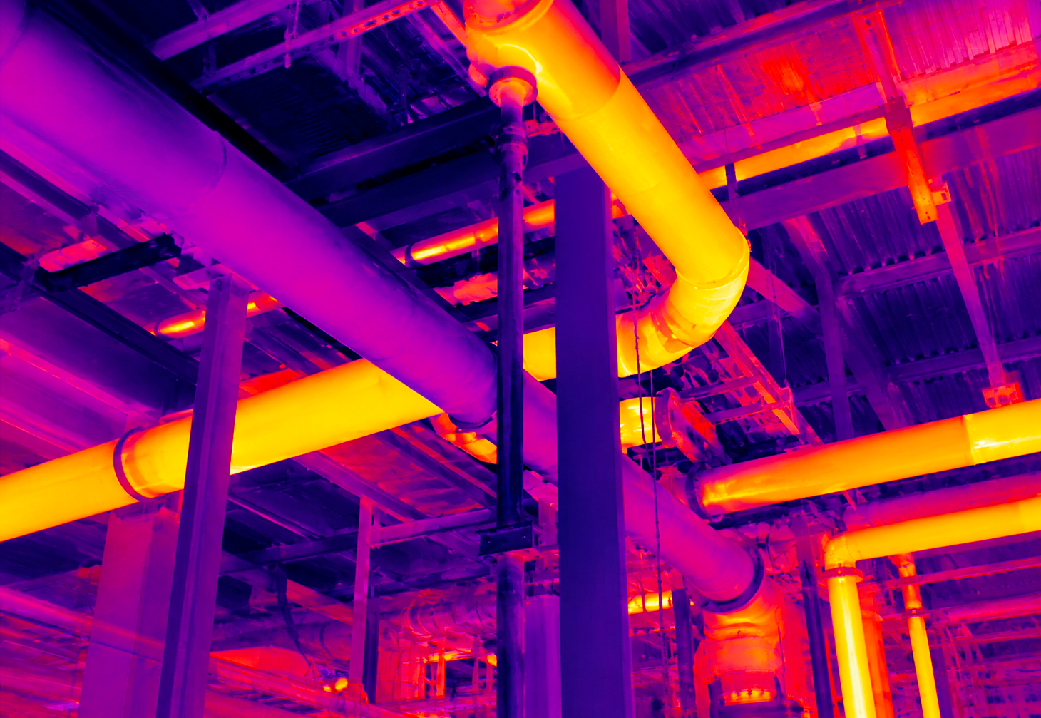 IR thermal view of an industrial pipe run